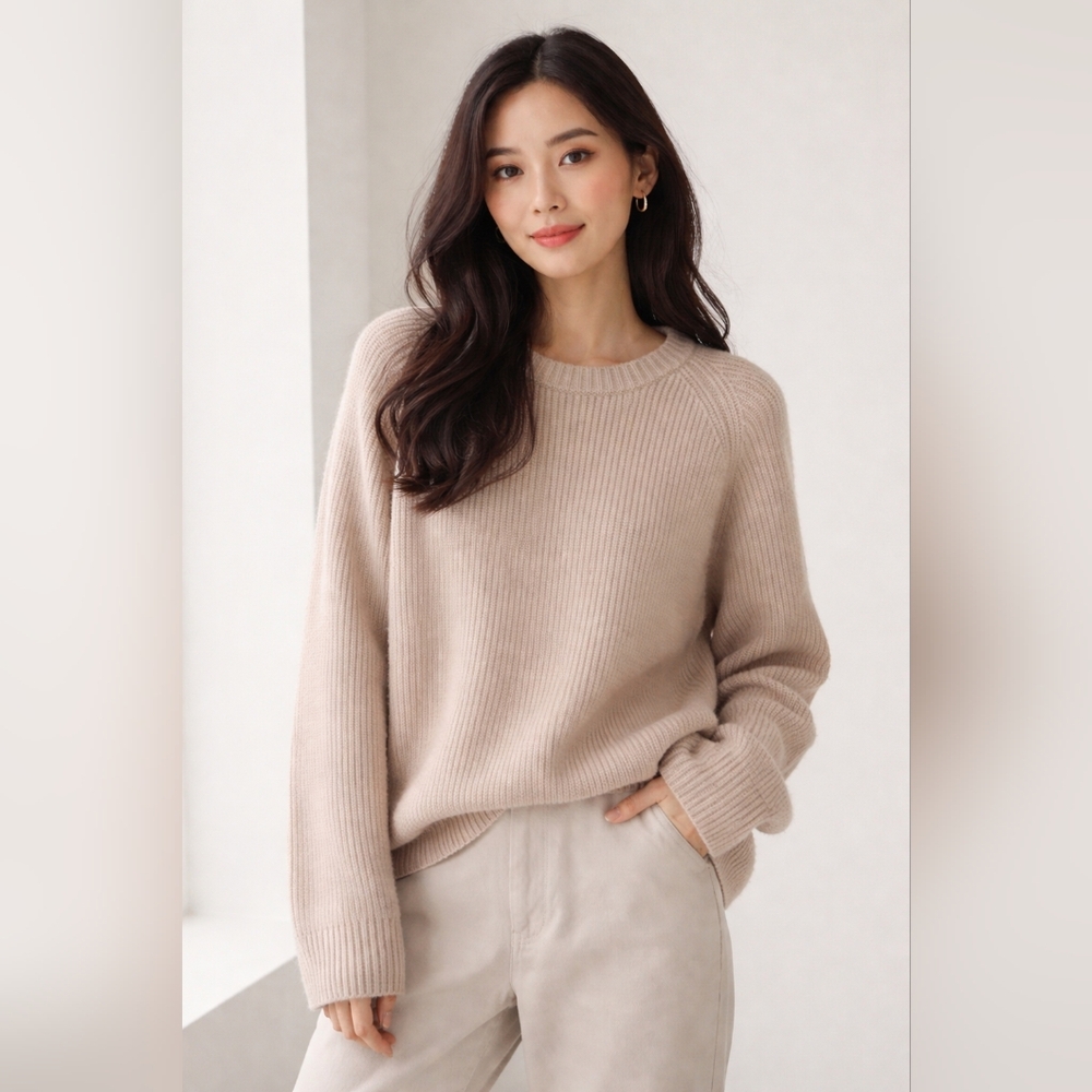 Jenni Kayne 100% Cashmere Fisherman Sweater   ribbed crewneck relaxed Size 3X